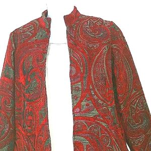 Blazer Suit jacket Tapestry Red Burgandy Pink Gray Print Large OLD MONEY